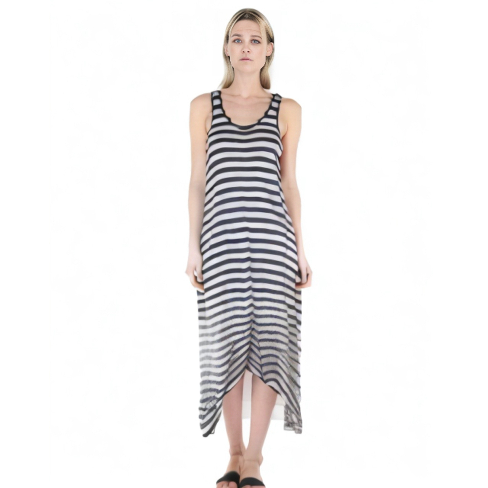 Mix & Co Black and White Striped Sleeveless Tank Top Maxi Dress Size S